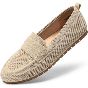 DREAM PAIRS Loafers for Women Penny Knitted Loafer Casual Comfortable Slip On Flats Work Business Walking Shoes(Beige)