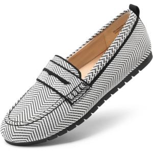 DREAM PAIRS Loafers for Women Penny Knitted Loafer Casual Comfortable Slip On Flats Work Business Walking Shoes(Black/White)
