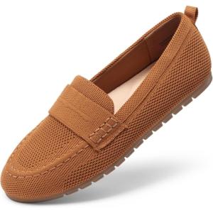 DREAM PAIRS Loafers for Women Penny Knitted Loafer Casual Comfortable Slip On Flats Work Business Walking Shoes(Brown)