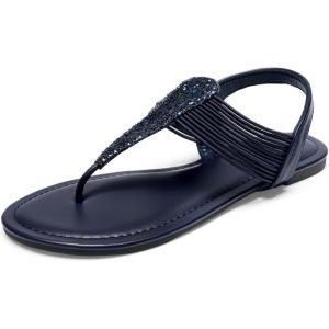 DREAM PAIRS Women’s Elastic Strappy String Thong Ankle Strap Summer Gladiator Sandals(Navy)