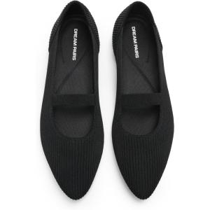 DREAM PAIRS Women’s Knit Ballet Flats Pointed Toe Comfortable Dressy Flats for Work Office Shoes Mary Jane Flats(Black)
