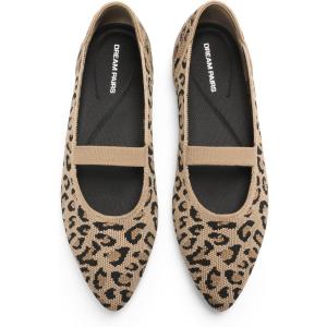 DREAM PAIRS Women’s Knit Ballet Flats Pointed Toe Comfortable Dressy Flats for Work Office Shoes Mary Jane Flats(Leopard)