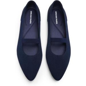 DREAM PAIRS Women’s Knit Ballet Flats Pointed Toe Comfortable Dressy Flats for Work Office Shoes Mary Jane Flats(Navy)