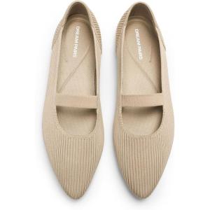 DREAM PAIRS Women’s Knit Ballet Flats Pointed Toe Comfortable Dressy Flats for Work Office Shoes Mary Jane Flats(Nude)