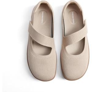 DREAM PAIRS Women’s Mary Jane Ballet Flats Barefoot Knit Wide Toe Box Arch Support Flat Shoes for Women Dressy Casual Office Business Work Travel Walk(Nude)