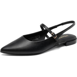 DREAM PAIRS Women’s Slingback Dress Pointed Toe Flats Ballet Mary Jane Flat Shoes with Buckle Strap Low Heel Dressy Flats(Black)