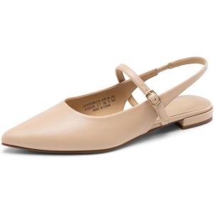 DREAM PAIRS Women’s Slingback Dress Pointed Toe Flats Ballet Mary Jane Flat Shoes with Buckle Strap Low Heel Dressy Flats(Nude)