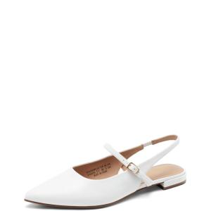 DREAM PAIRS Women’s Slingback Dress Pointed Toe Flats Ballet Mary Jane Flat Shoes with Buckle Strap Low Heel Dressy Flats(White)