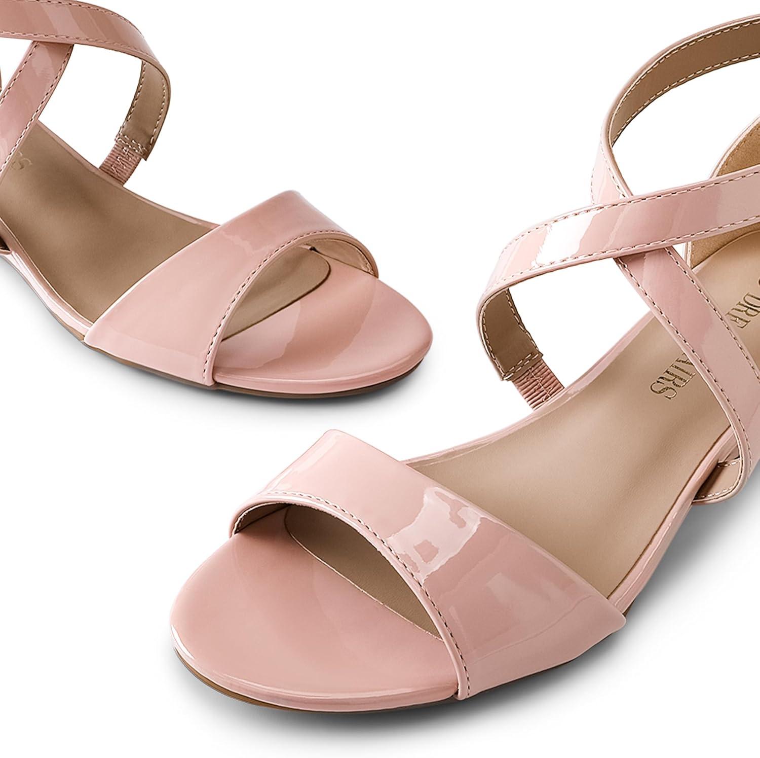 imageDREAM PAIRS Womens Low Wedge Sandals Ankle Strap Heel Sandal Open Toe Wide Dress Summer ShoesNudepat