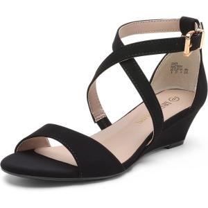 DREAM PAIRS Women’s Low Wedge Sandals Ankle Strap Heel Sandal Open Toe Wide Dress Summer Shoes(Black-nubuck)