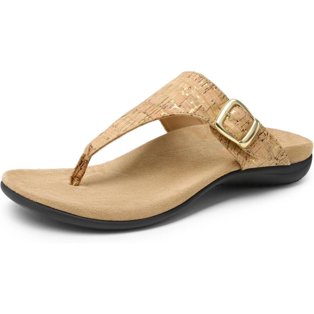 imageDREAM PAIRS Orthotic Thong Sandals for Women Arch Support Flip Flops Comfortable Lightweight Slip On Sandals for Walking Casual Summer Everyday WearGoldcork
