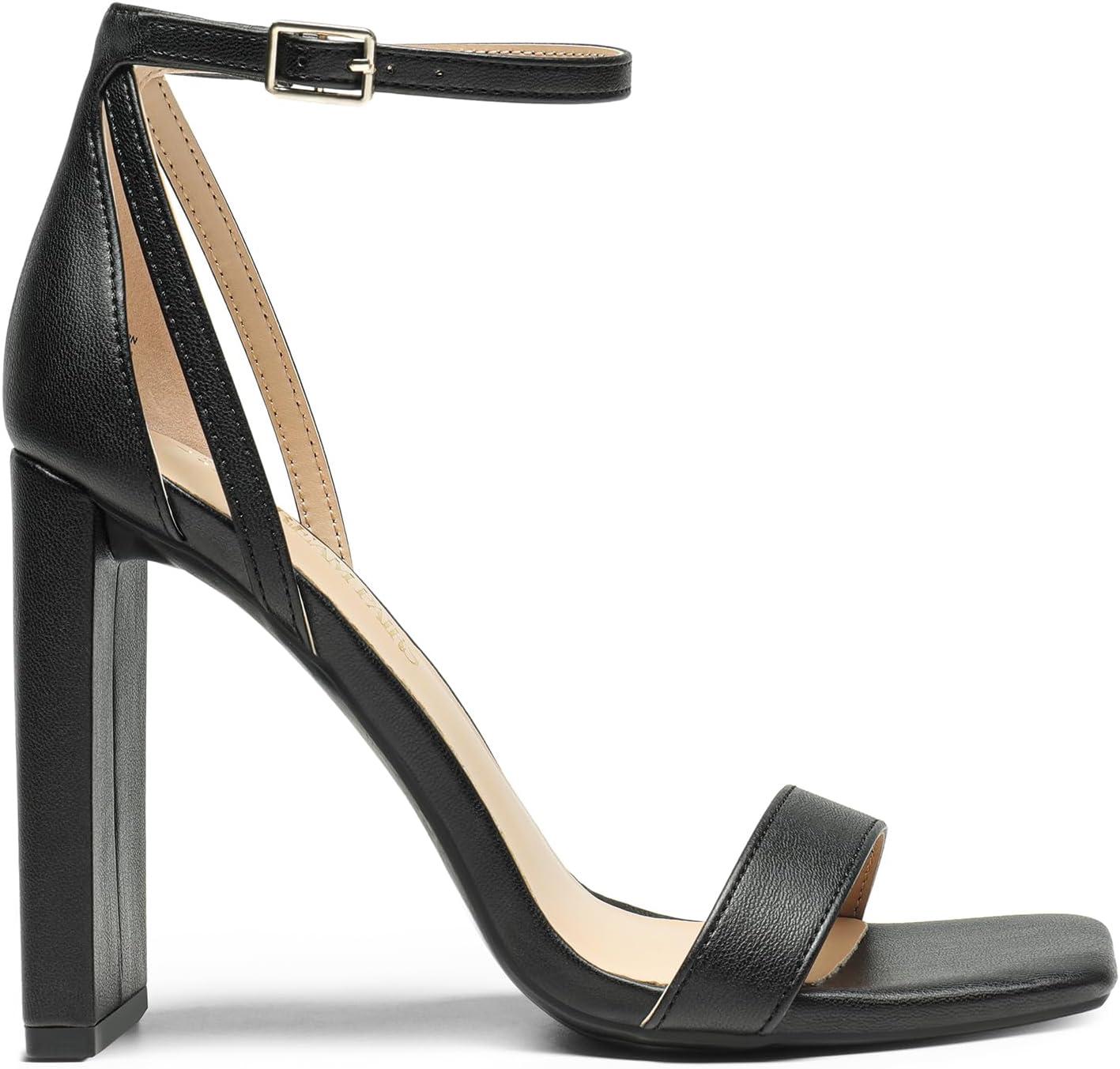 imageDREAM PAIRS High Heels Chunky Block Square Toe Heels for Women Dressy Open Toe Heel SandalsSize 85BlackPuSDHS2207W