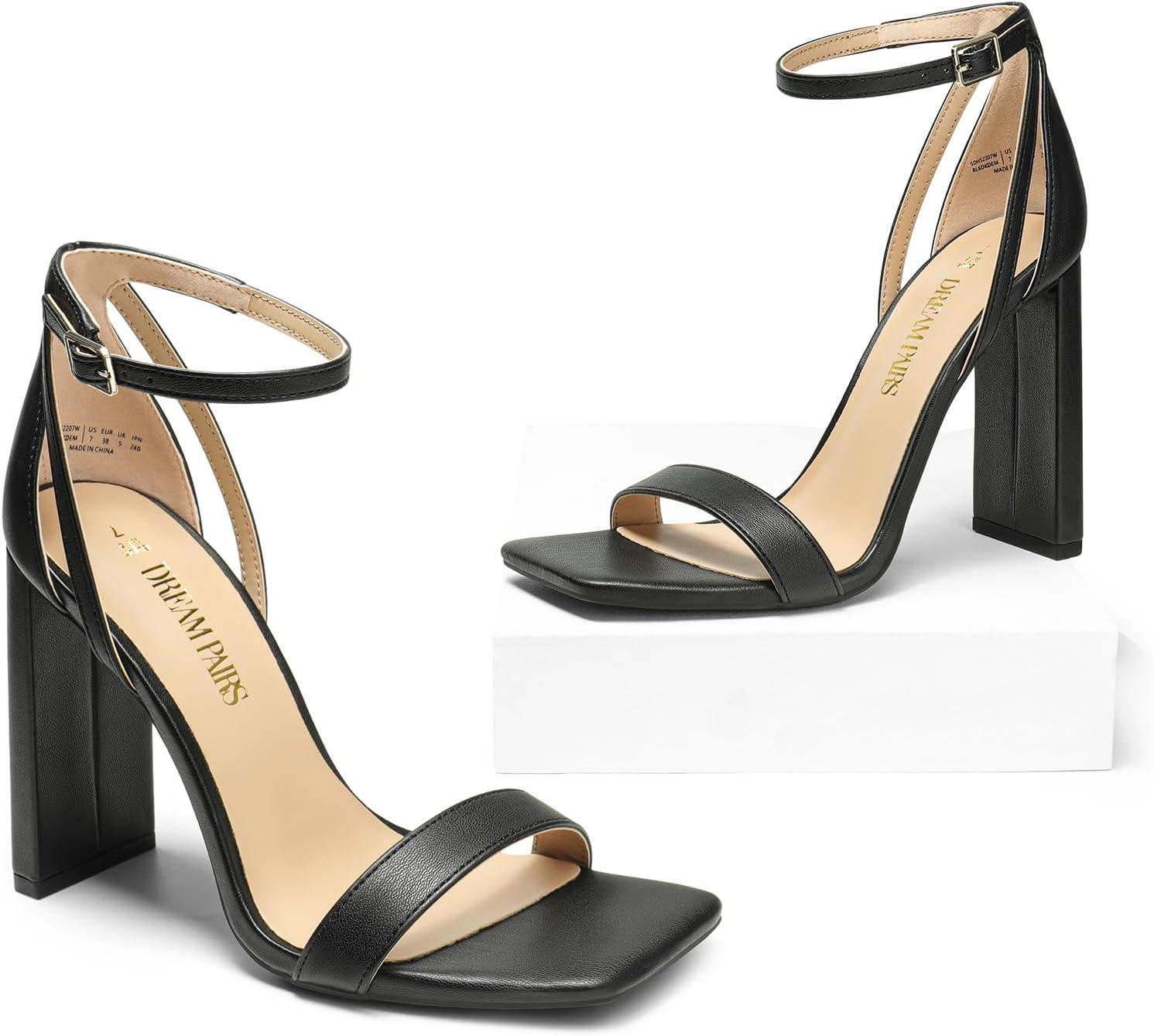 imageDREAM PAIRS High Heels Chunky Block Square Toe Heels for Women Dressy Open Toe Heel SandalsSize 85BlackPuSDHS2207W