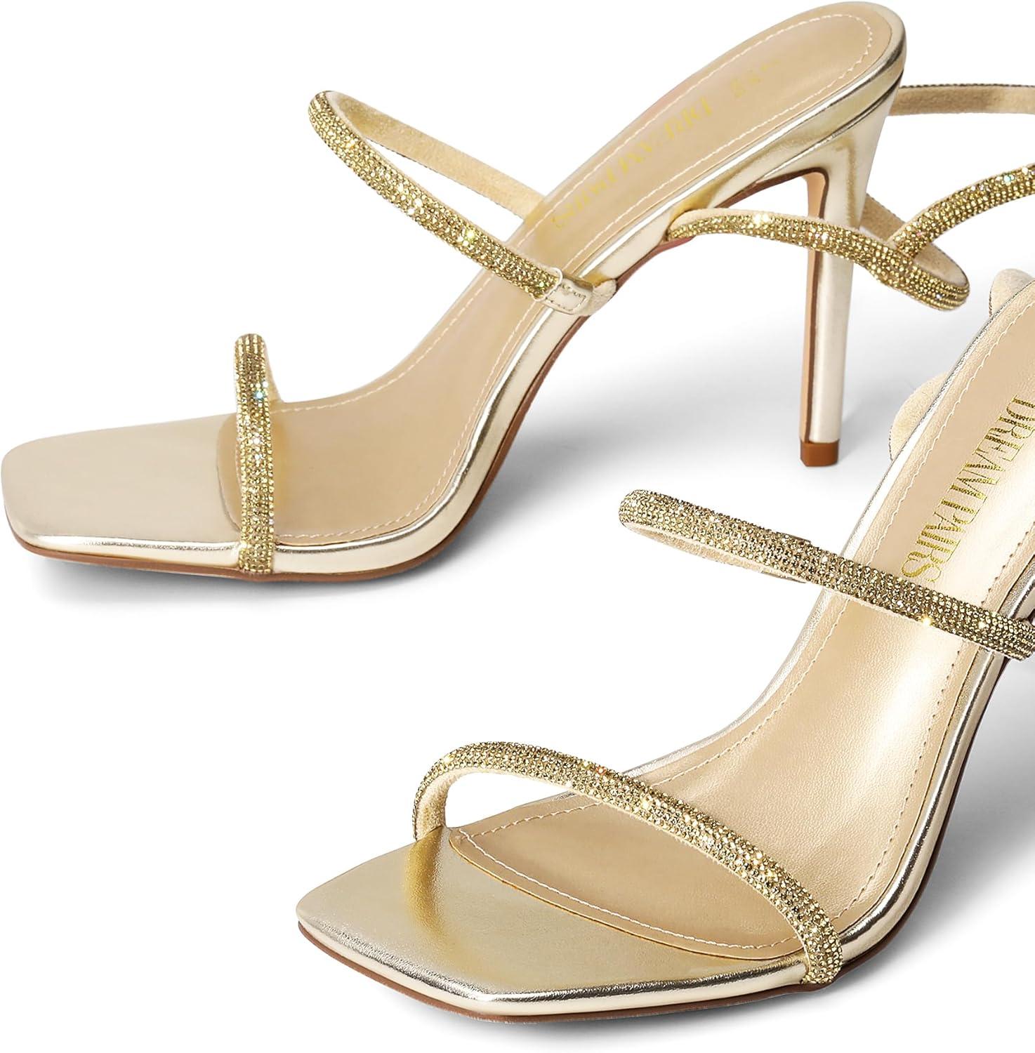 imageDREAM PAIRS High Heels Stilettos for Women Strappy Gladiator Sexy Square Toe Open Toe Dressy Pumps SandalsGold