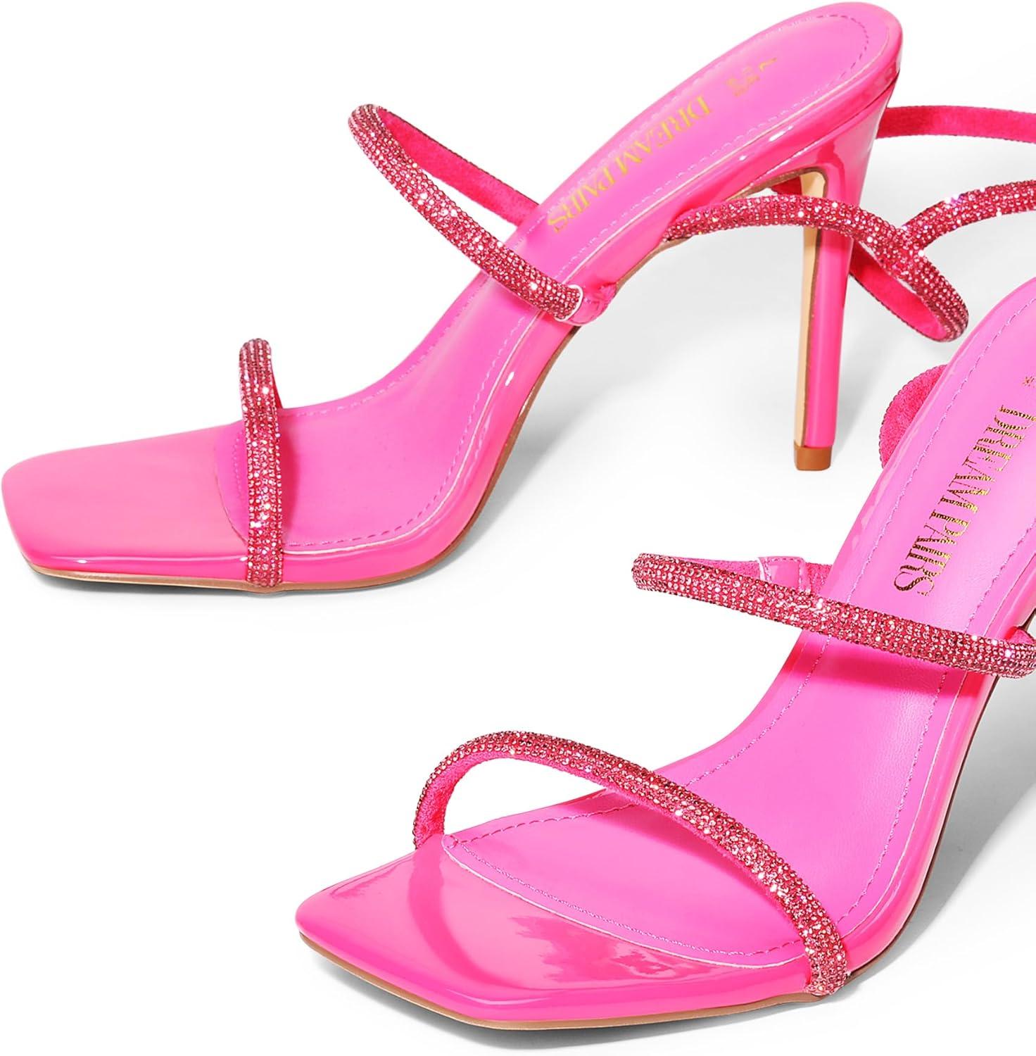 imageDREAM PAIRS High Heels Stilettos for Women Strappy Gladiator Sexy Square Toe Open Toe Dressy Pumps SandalsHot Pink