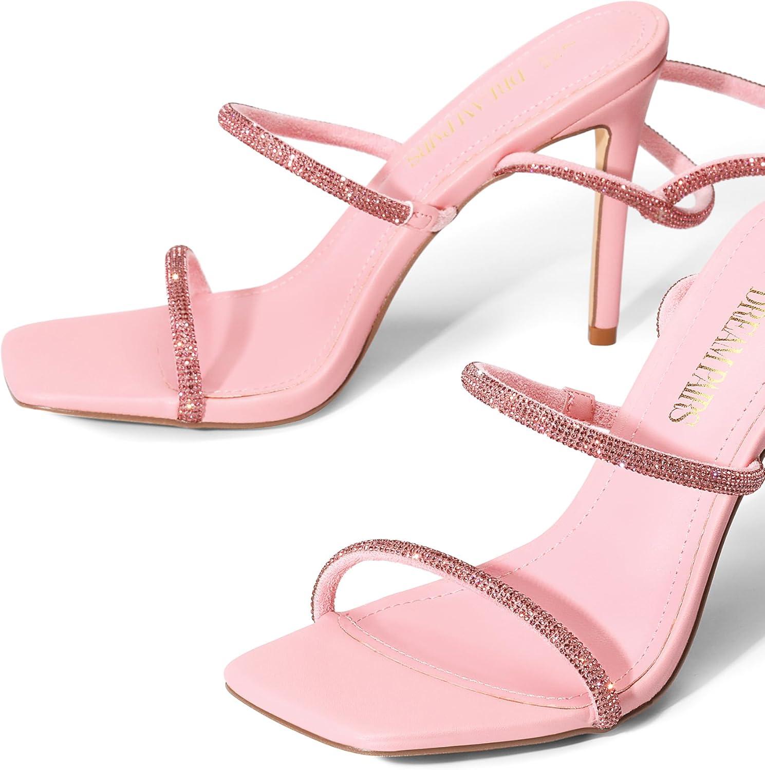 imageDREAM PAIRS High Heels Stilettos for Women Strappy Gladiator Sexy Square Toe Open Toe Dressy Pumps SandalsPink