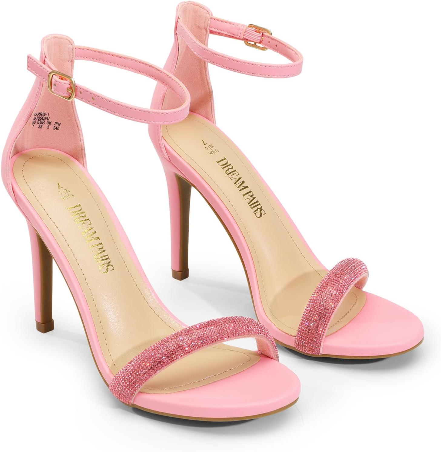 imageDREAM PAIRS Womens High Heels Flower Ankle Strap Stilettos Round Open Toe Dressy Sexy SandalsPinkrhinestone