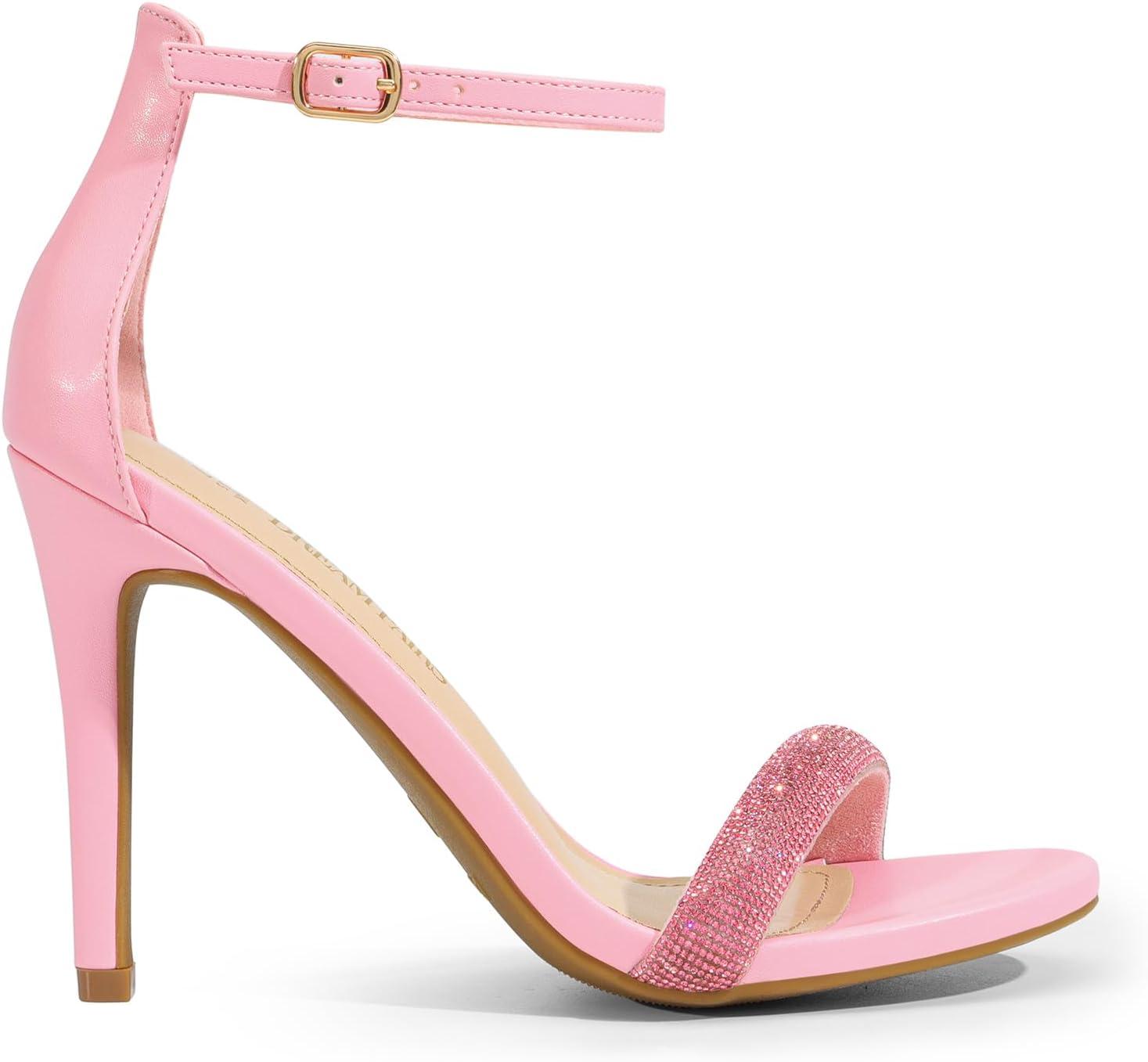 imageDREAM PAIRS Womens High Heels Flower Ankle Strap Stilettos Round Open Toe Dressy Sexy SandalsPinkrhinestone