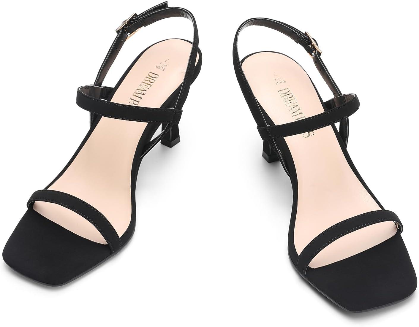 imageDREAM PAIRS Womens Slingback Heels Square Open Toe Strappy Sandals Ankle Strap High Heeled Dressy ShoesBlacknubuck