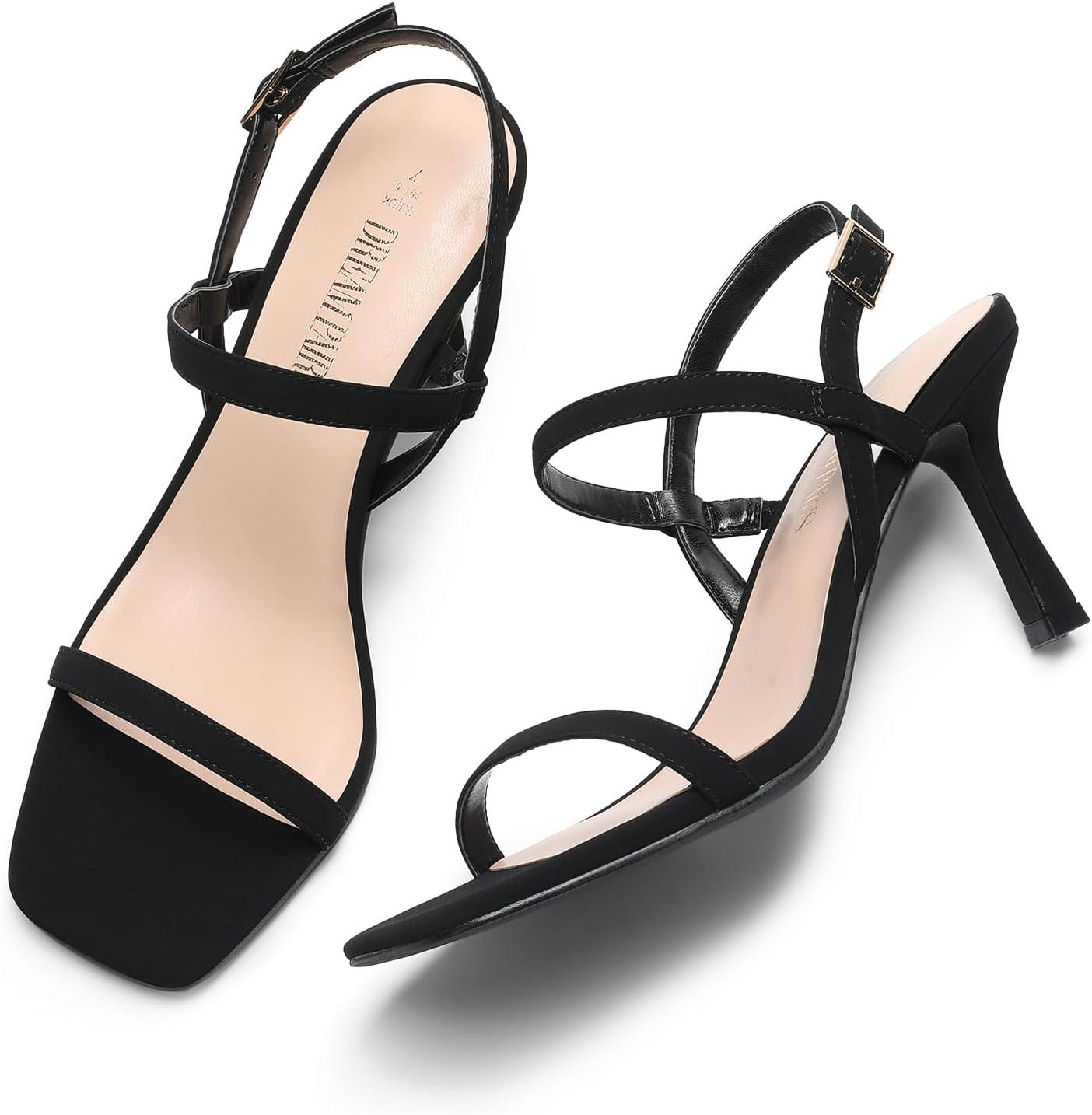 imageDREAM PAIRS Womens Slingback Heels Square Open Toe Strappy Sandals Ankle Strap High Heeled Dressy ShoesBlacknubuck