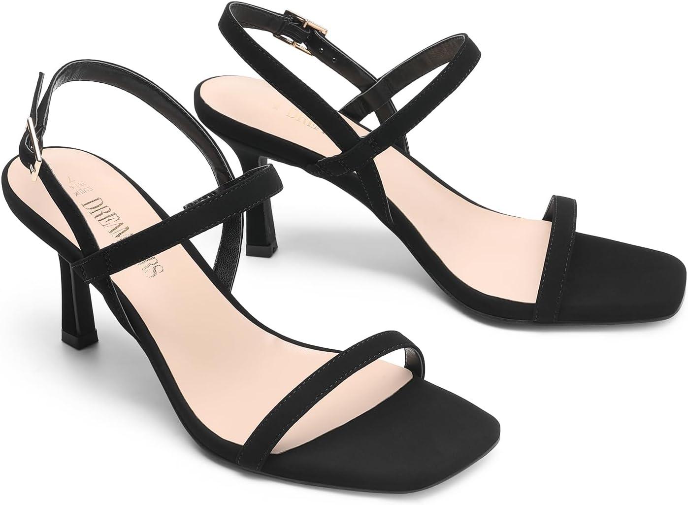 imageDREAM PAIRS Womens Slingback Heels Square Open Toe Strappy Sandals Ankle Strap High Heeled Dressy ShoesBlacknubuck