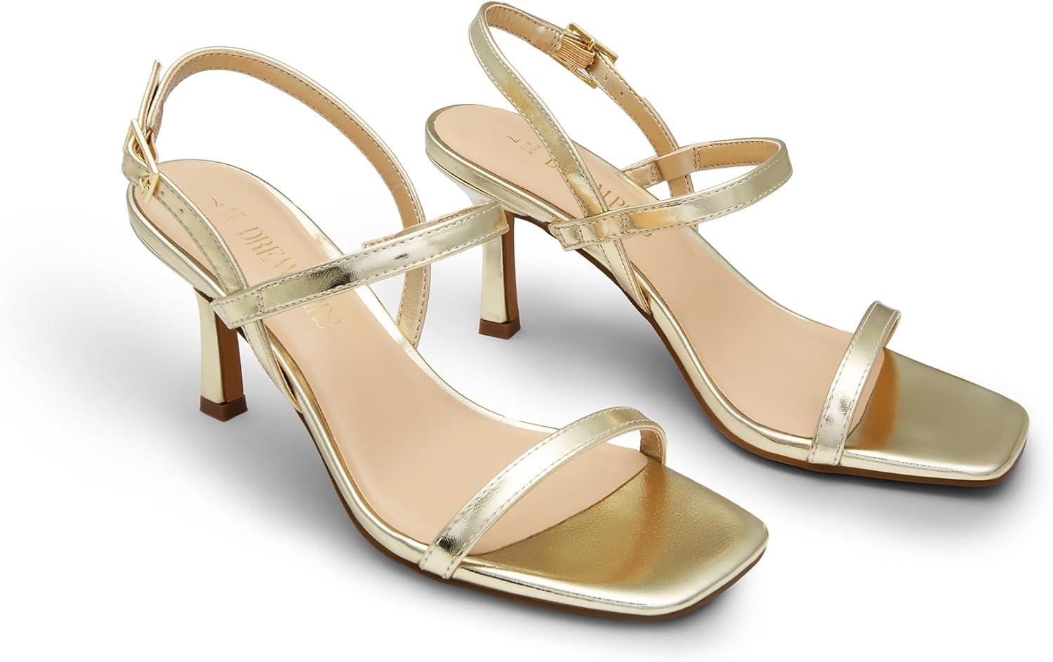 imageDREAM PAIRS Womens Slingback Heels Square Open Toe Strappy Sandals Ankle Strap High Heeled Dressy ShoesGold