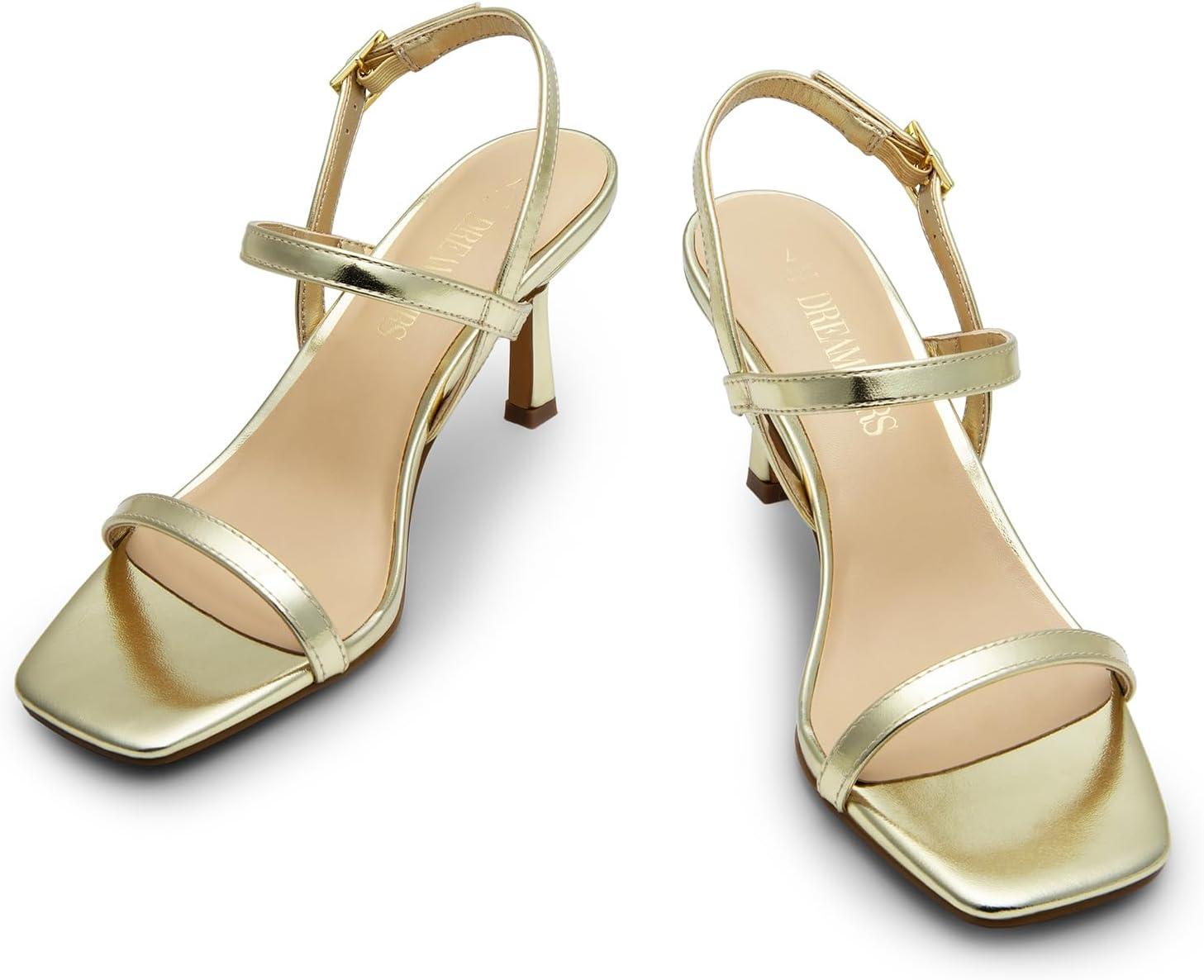 imageDREAM PAIRS Womens Slingback Heels Square Open Toe Strappy Sandals Ankle Strap High Heeled Dressy ShoesGold