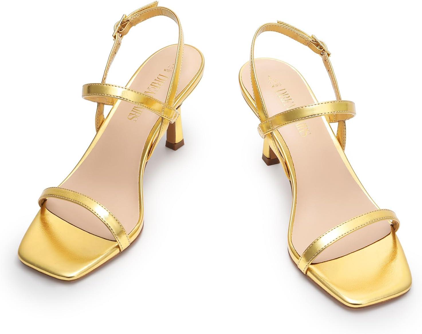 imageDREAM PAIRS Womens Slingback Heels Square Open Toe Strappy Sandals Ankle Strap High Heeled Dressy ShoesGoldpu