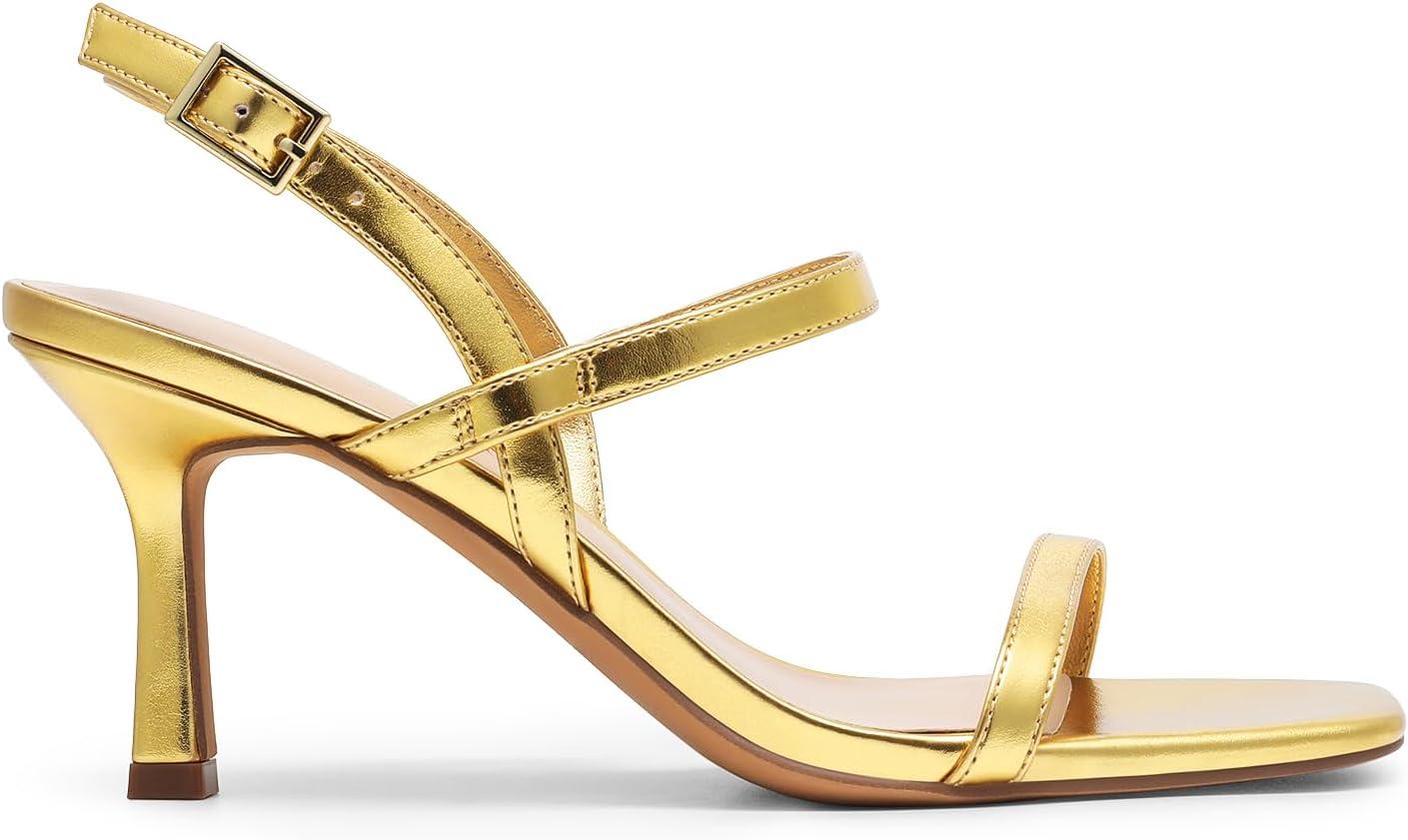 imageDREAM PAIRS Womens Slingback Heels Square Open Toe Strappy Sandals Ankle Strap High Heeled Dressy ShoesGoldpu