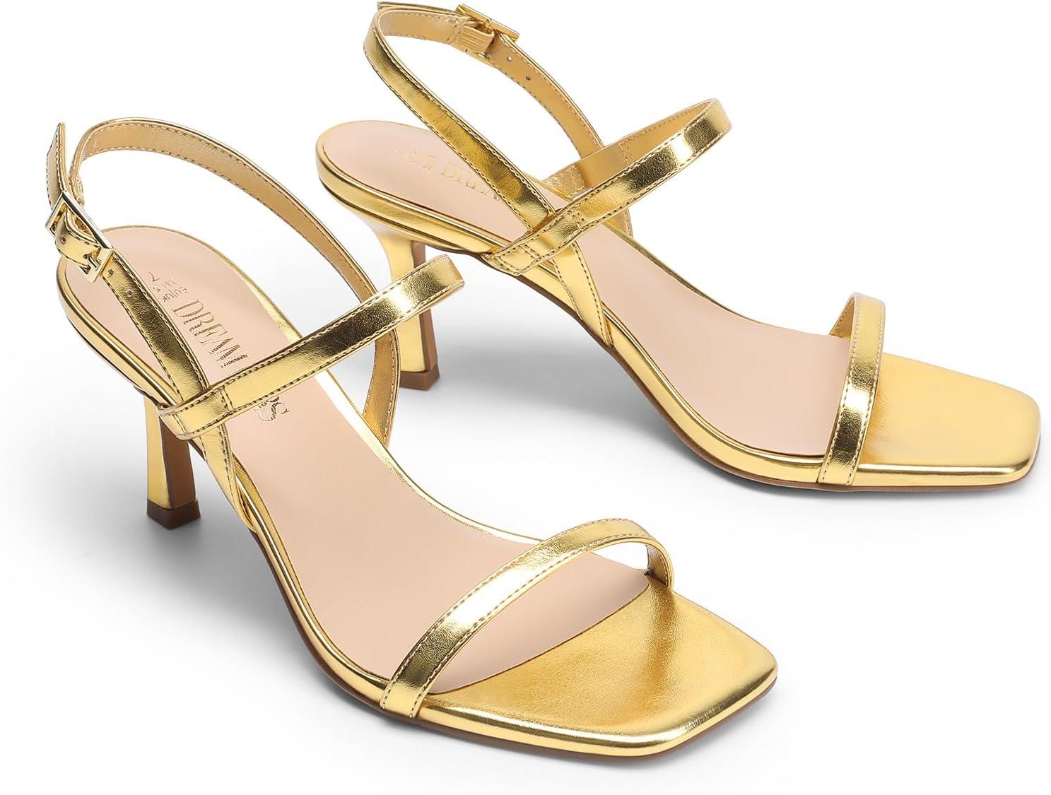 imageDREAM PAIRS Womens Slingback Heels Square Open Toe Strappy Sandals Ankle Strap High Heeled Dressy ShoesGoldpu