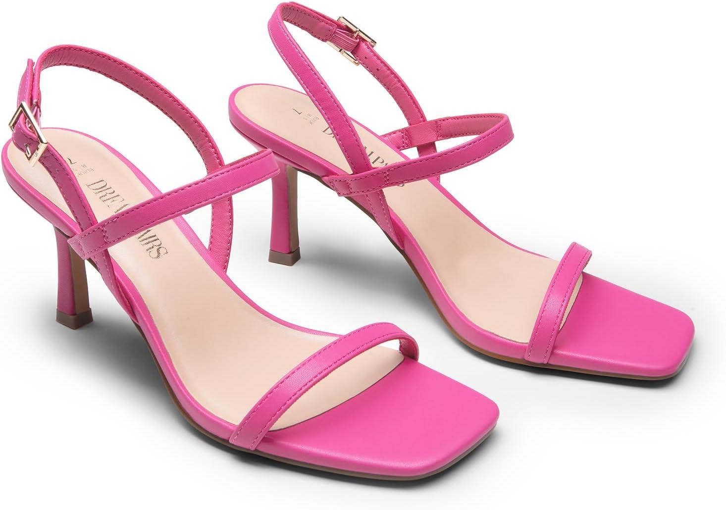 imageDREAM PAIRS Womens Slingback Heels Square Open Toe Strappy Sandals Ankle Strap High Heeled Dressy ShoesHot Pink