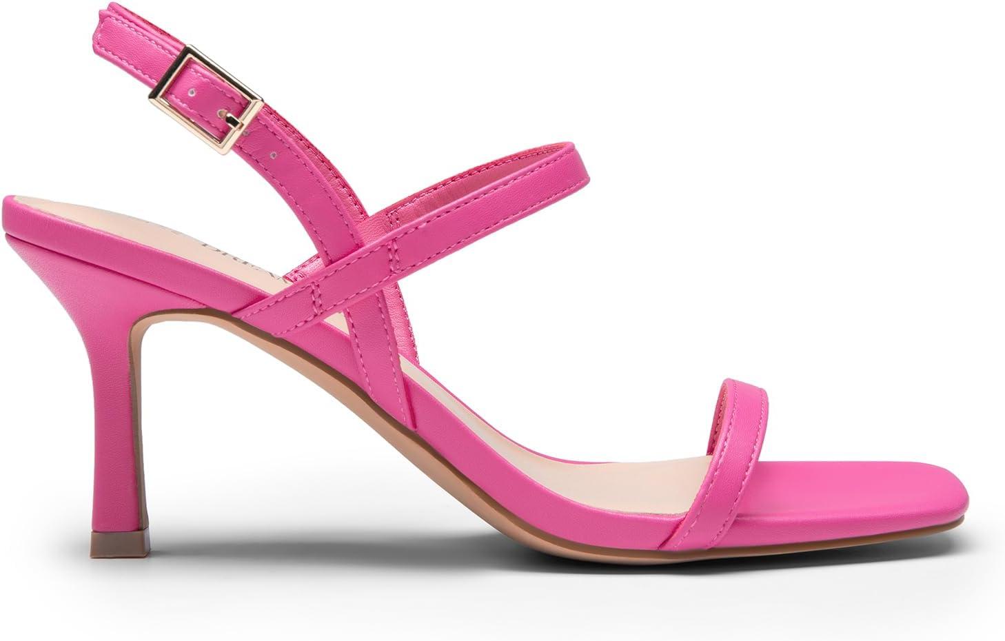 imageDREAM PAIRS Womens Slingback Heels Square Open Toe Strappy Sandals Ankle Strap High Heeled Dressy ShoesHot Pink