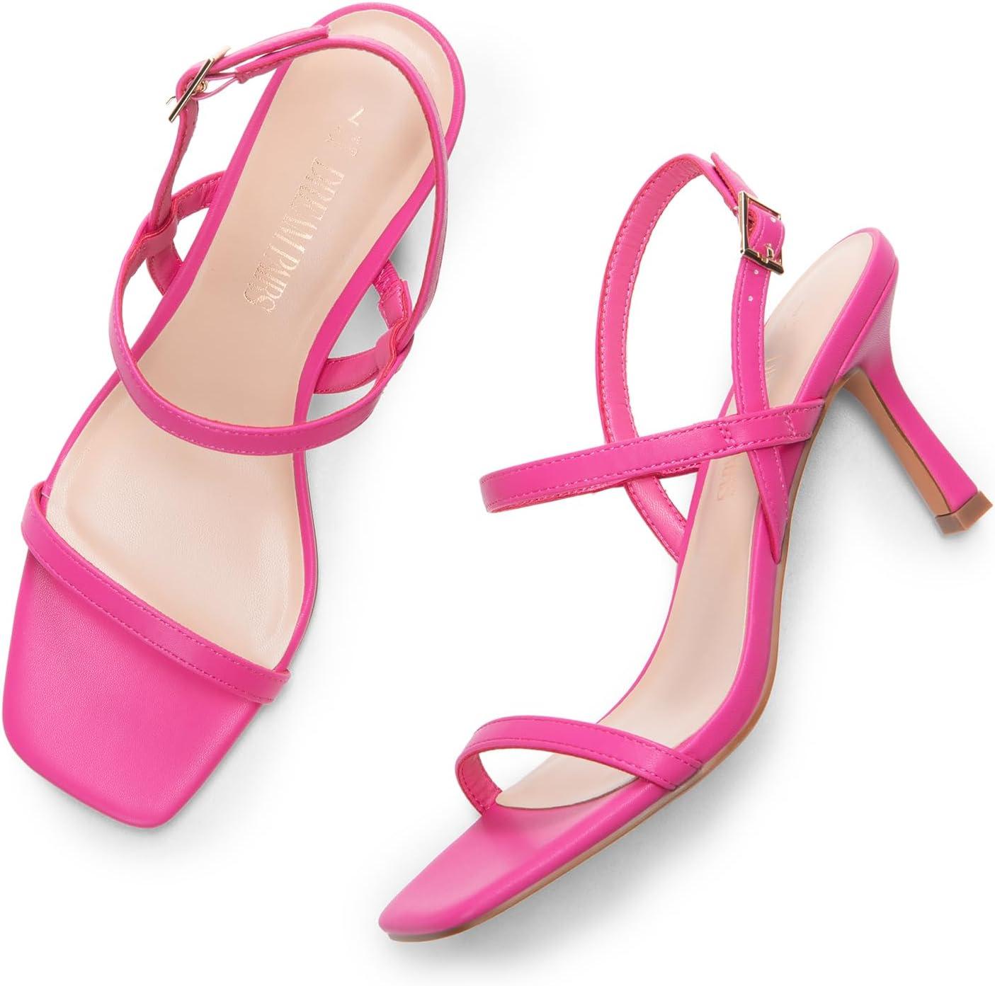 imageDREAM PAIRS Womens Slingback Heels Square Open Toe Strappy Sandals Ankle Strap High Heeled Dressy ShoesHot Pink