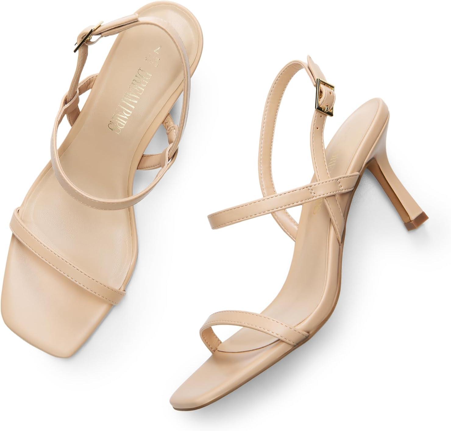 imageDREAM PAIRS Womens Slingback Heels Square Open Toe Strappy Sandals Ankle Strap High Heeled Dressy ShoesNude