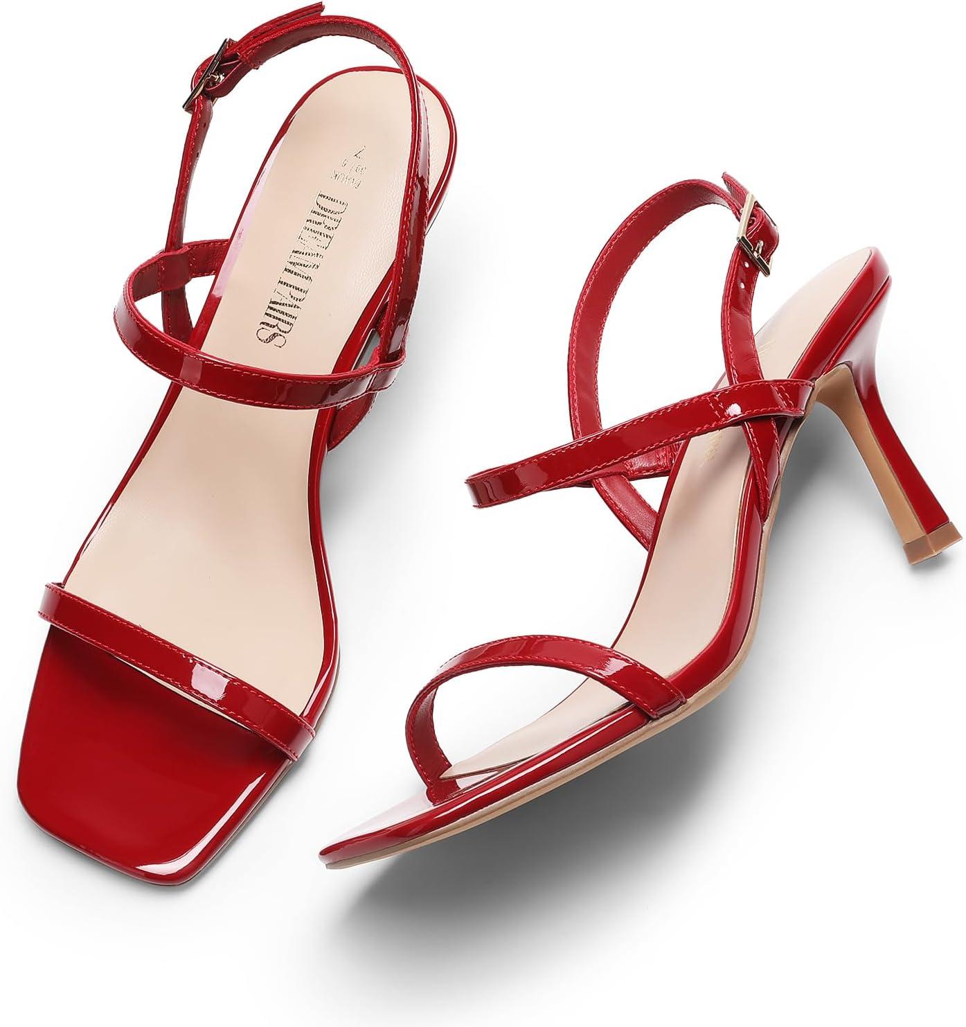 imageDREAM PAIRS Womens Slingback Heels Square Open Toe Strappy Sandals Ankle Strap High Heeled Dressy ShoesRedpat