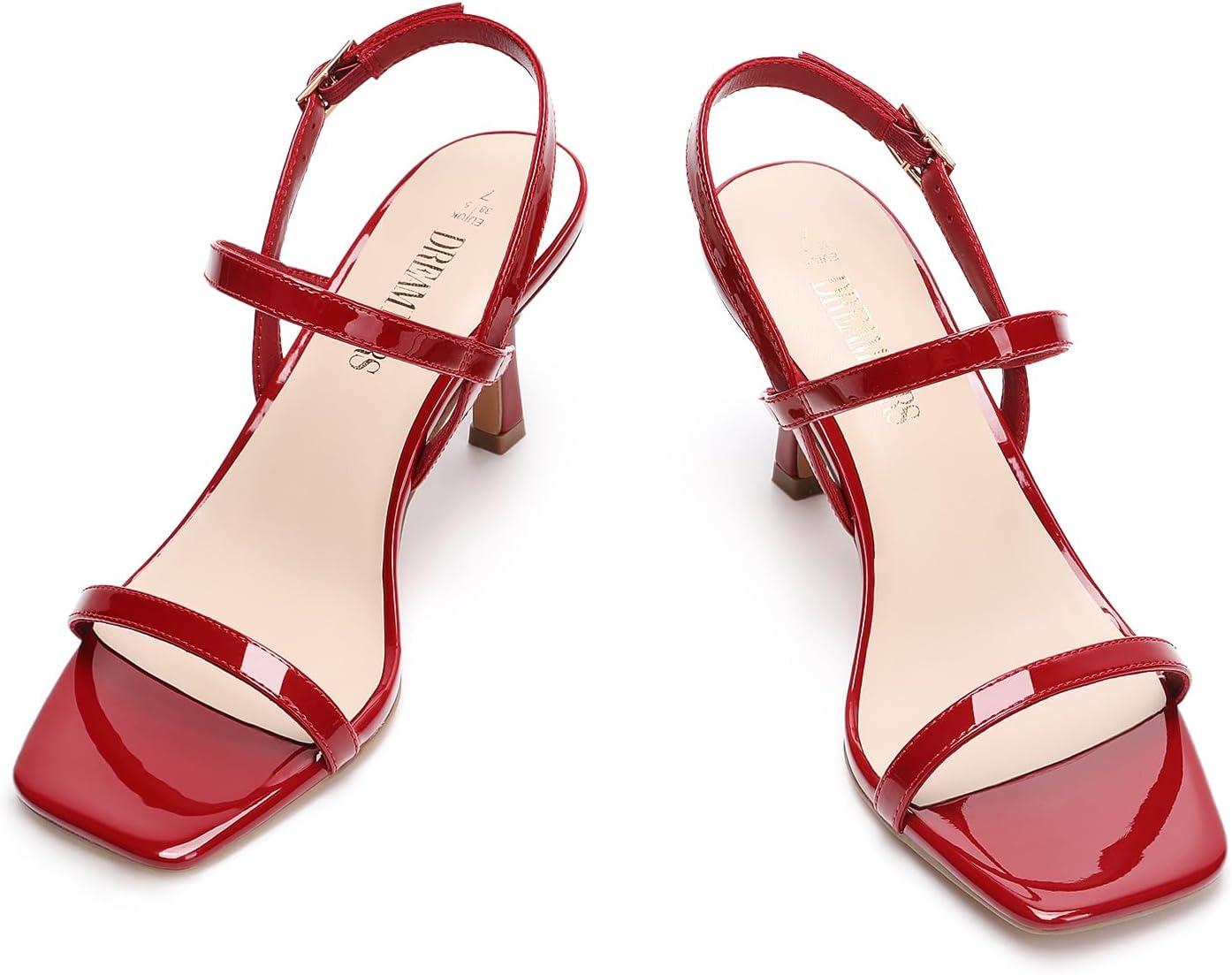 imageDREAM PAIRS Womens Slingback Heels Square Open Toe Strappy Sandals Ankle Strap High Heeled Dressy ShoesRedpat