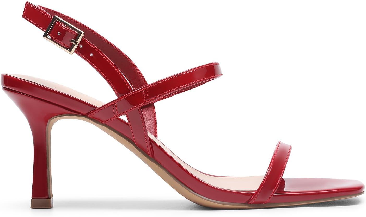 imageDREAM PAIRS Womens Slingback Heels Square Open Toe Strappy Sandals Ankle Strap High Heeled Dressy ShoesRedpat