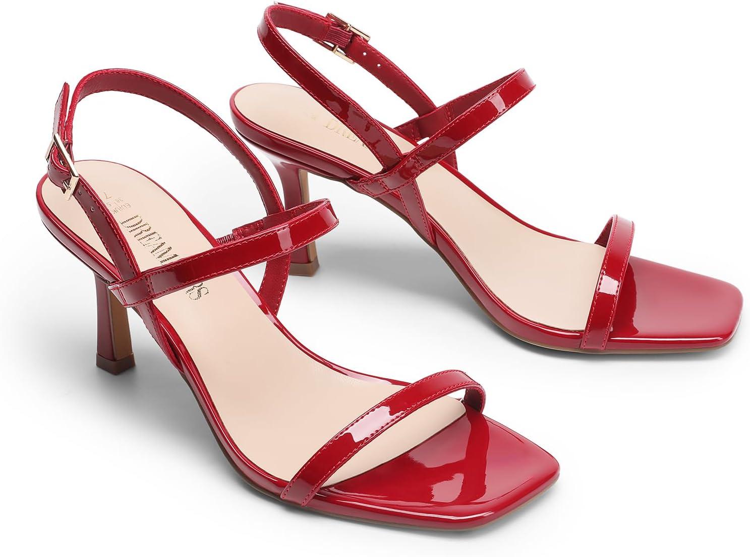 imageDREAM PAIRS Womens Slingback Heels Square Open Toe Strappy Sandals Ankle Strap High Heeled Dressy ShoesRedpat