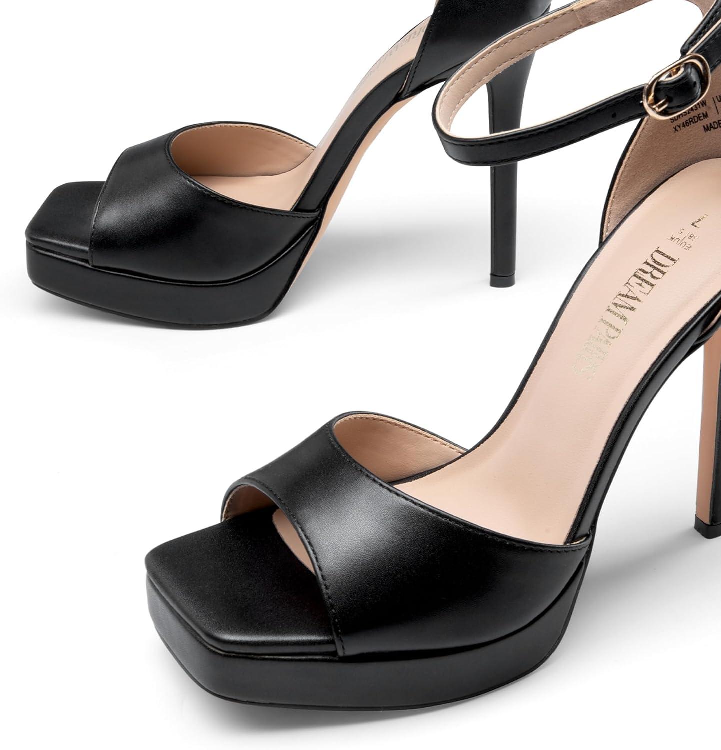 imageDREAM PAIRS Womens Stiletto High Heels Platform Ankle Strap Square Open Toe Dress Sexy SandalsBlackpu