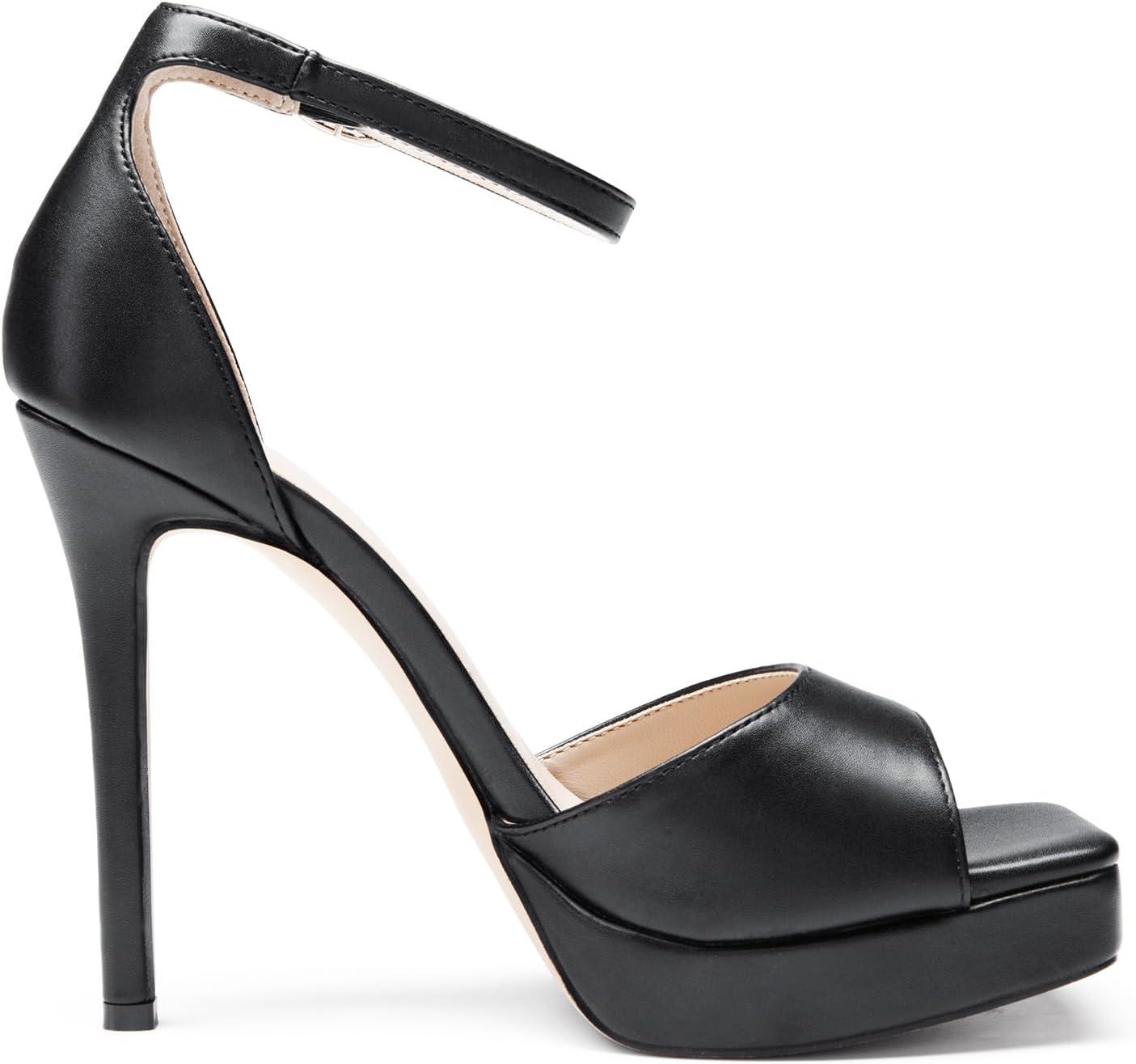 imageDREAM PAIRS Womens Stiletto High Heels Platform Ankle Strap Square Open Toe Dress Sexy SandalsBlackpu
