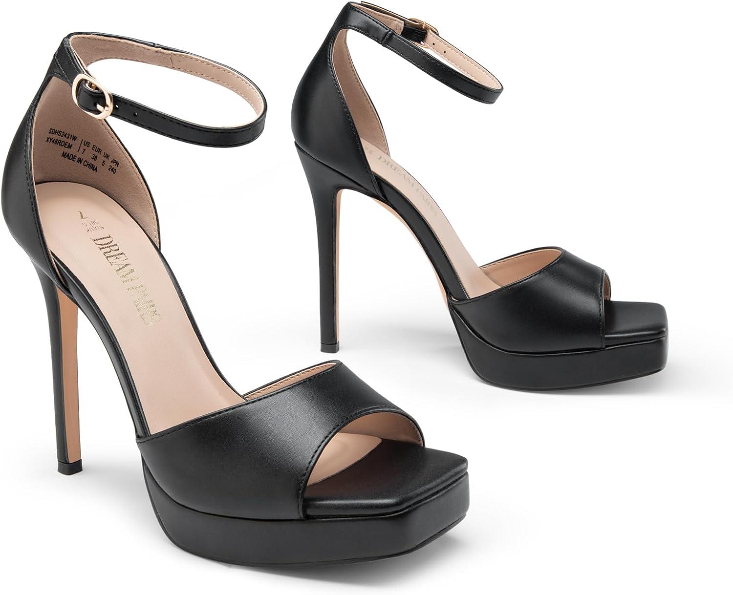 imageDREAM PAIRS Womens Stiletto High Heels Platform Ankle Strap Square Open Toe Dress Sexy SandalsBlackpu