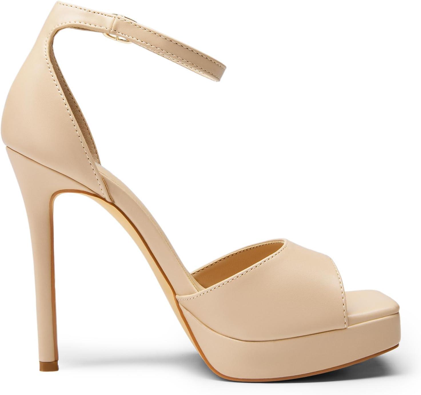 imageDREAM PAIRS Womens Stiletto High Heels Platform Ankle Strap Square Open Toe Dress Sexy SandalsNudepu