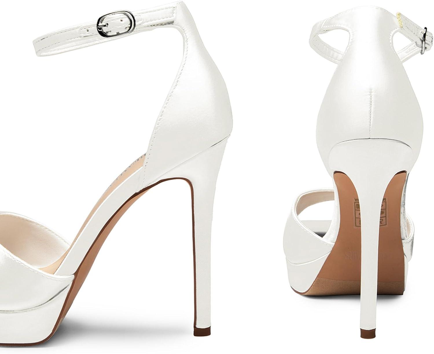 imageDREAM PAIRS Womens Stiletto High Heels Platform Ankle Strap Square Open Toe Dress Sexy SandalsWhitesatin