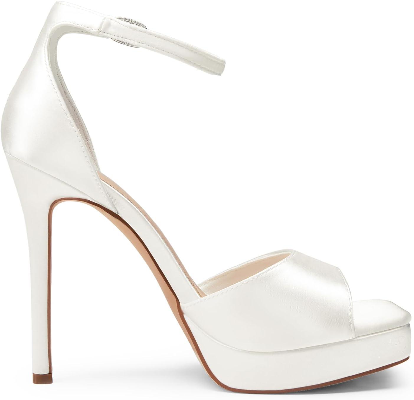 imageDREAM PAIRS Womens Stiletto High Heels Platform Ankle Strap Square Open Toe Dress Sexy SandalsWhitesatin