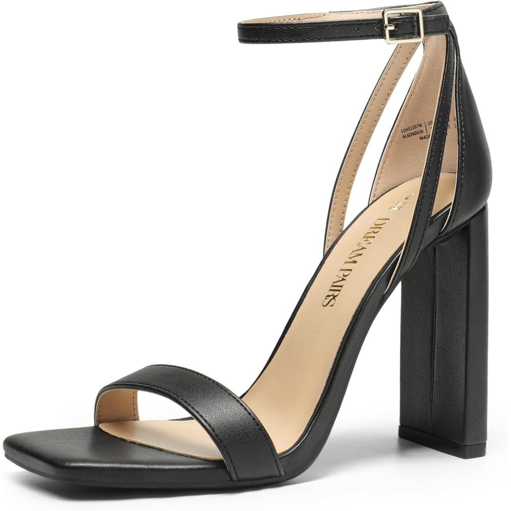 imageDREAM PAIRS High Heels Chunky Block Square Toe Heels for Women Dressy Open Toe Heel SandalsSize 85BlackPuSDHS2207W