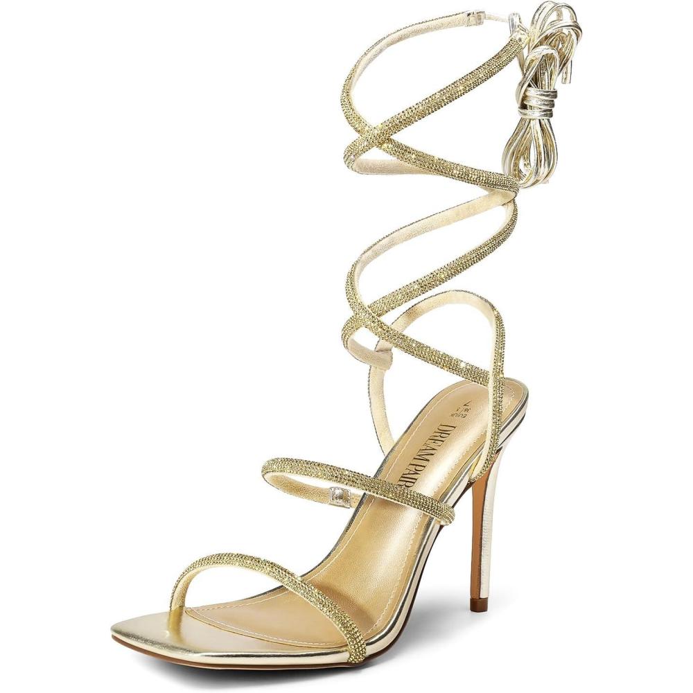 imageDREAM PAIRS High Heels Stilettos for Women Strappy Gladiator Sexy Square Toe Open Toe Dressy Pumps SandalsGold