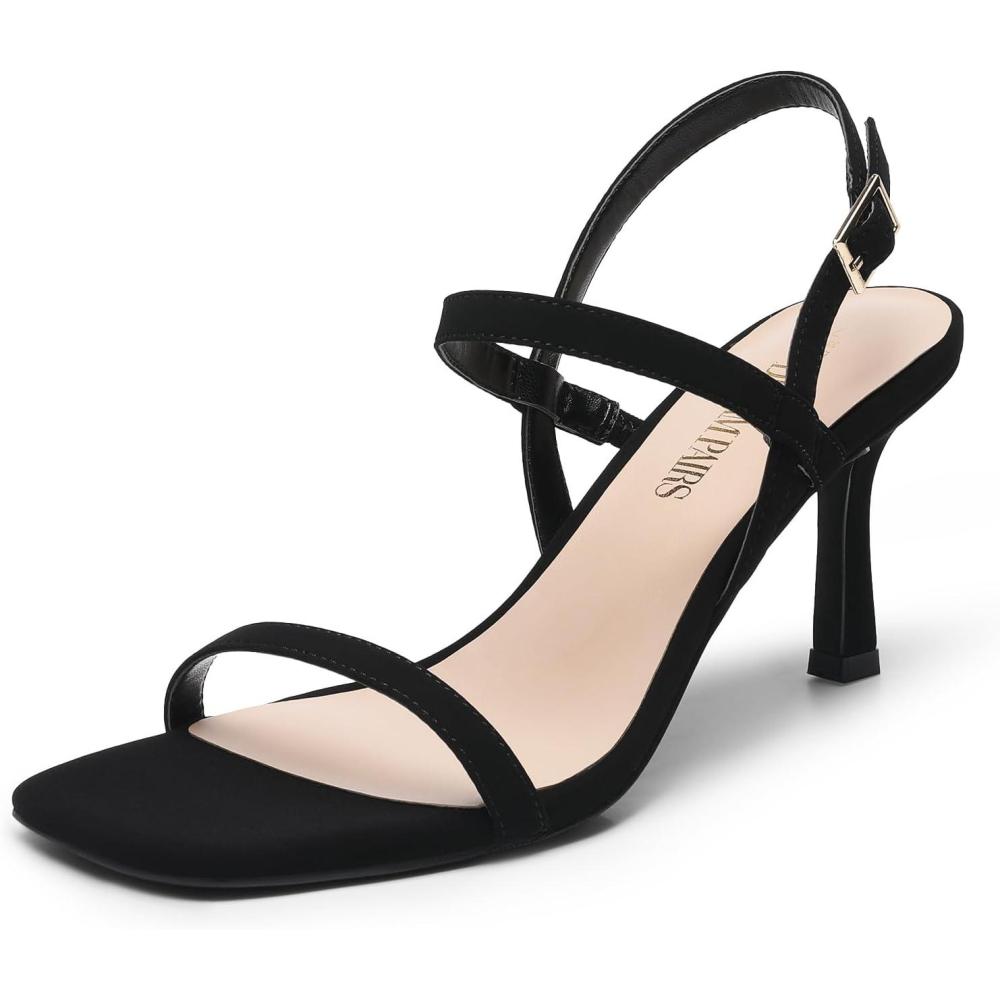 imageDREAM PAIRS Womens Slingback Heels Square Open Toe Strappy Sandals Ankle Strap High Heeled Dressy ShoesBlacknubuck