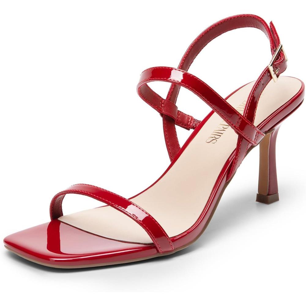 imageDREAM PAIRS Womens Slingback Heels Square Open Toe Strappy Sandals Ankle Strap High Heeled Dressy ShoesRedpat