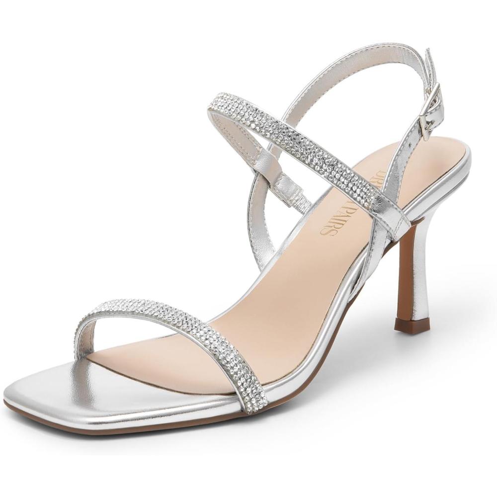 imageDREAM PAIRS Womens Slingback Heels Square Open Toe Strappy Sandals Ankle Strap High Heeled Dressy ShoesSilverrhinestone