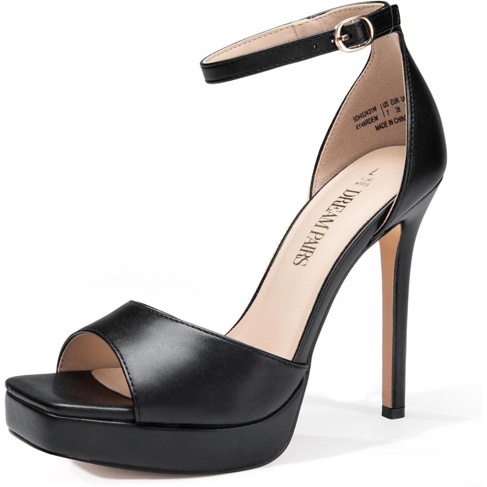 imageDREAM PAIRS Womens Stiletto High Heels Platform Ankle Strap Square Open Toe Dress Sexy SandalsBlackpu